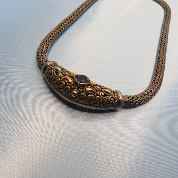 18k Gold & Sterling Silver Amethyst Cable Inspired Design Necklace - Picture 2 of 6